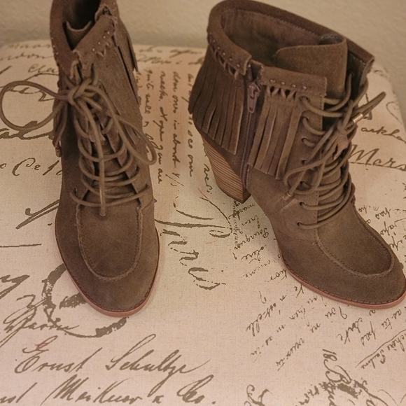 New Gianni Bini Lace-Up Fringe Boots - Army Green Color - Picture 2 of 4